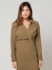 Green Asymmetric Crepe Mini Dress - Image 1 of 6
