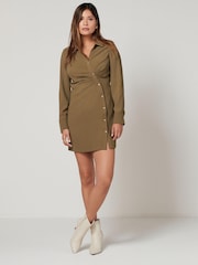 Green Asymmetric Crepe Mini Dress - Image 2 of 6