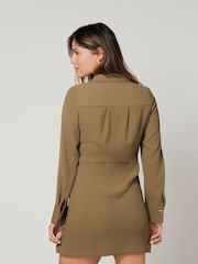 Green Asymmetric Crepe Mini Dress - Image 3 of 6