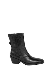 ASRA London Meadow Croc Effect Leather Ankle Western Black Boots - Image 1 of 1