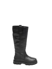 ASRA London Kiky Knee High Pull On Leather Black Boots With Chunky Sole - Image 1 of 1