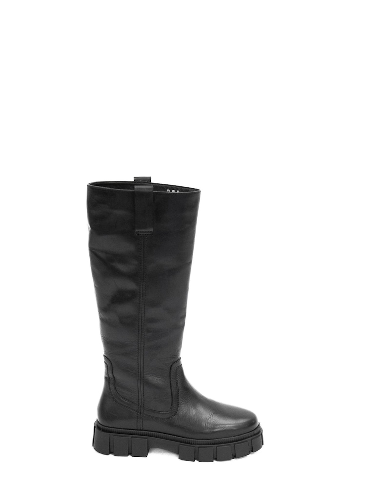 ASRA London Kiky Knee High Pull On Leather Black Boots With Chunky Sole - Image 1 of 1