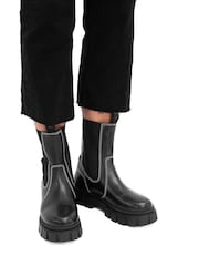 ASRA London Beacon Elastic Chunky Chelsea Leather Black Ankle Boots - Image 3 of 5