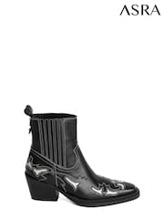 ASRA London Marvelo Ankle Leather Western White Boots With Stitch and Cutout Detail - Image 1 of 1