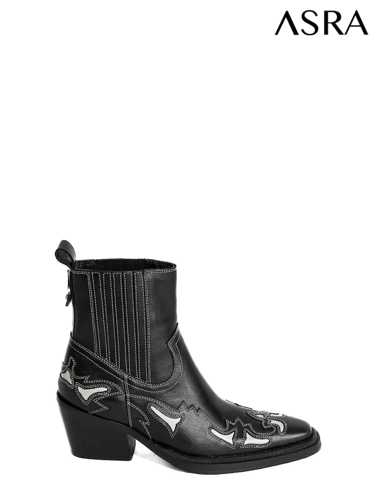ASRA London Marvelo Ankle Leather Western White Boots With Stitch and Cutout Detail - Image 1 of 1
