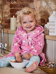 JoJo Maman Bébé Pink Girls' Unicorn Print Dressing Gown - Image 4 of 4