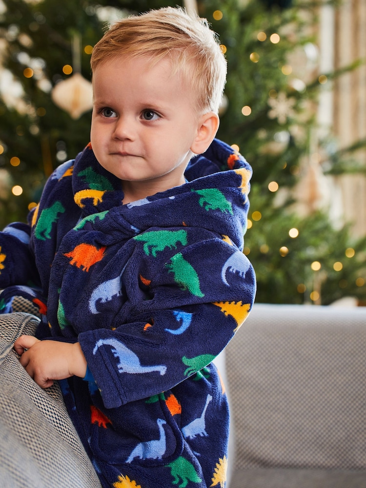 JoJo Maman Bébé Navy Dinosaur Print Dressing Gown - Image 2 of 5