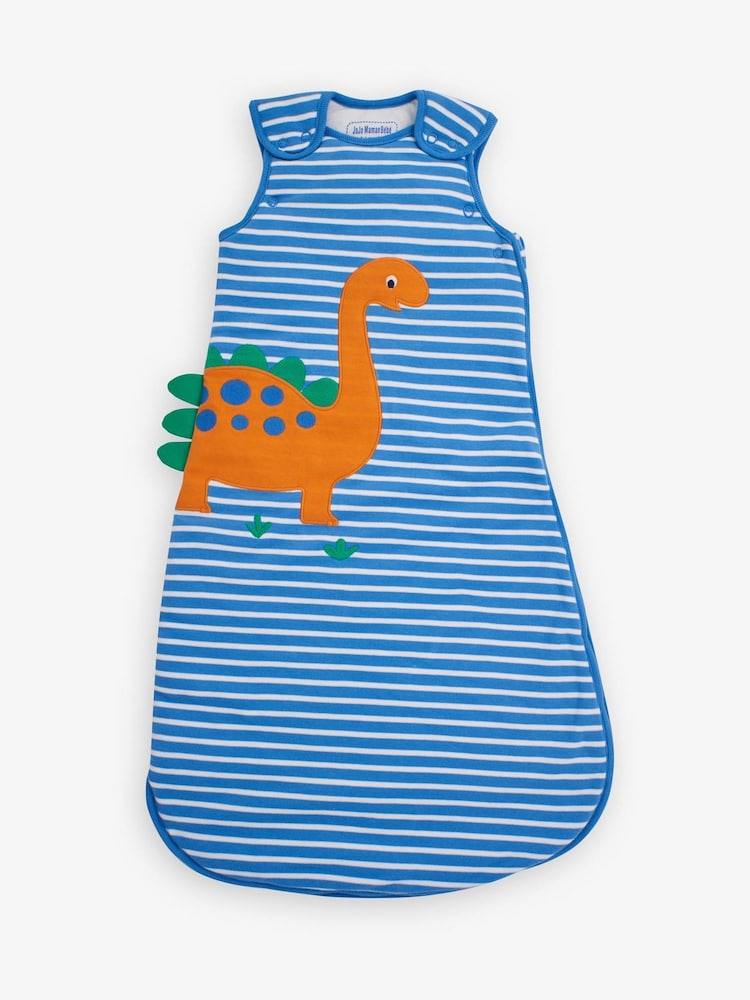JoJo Maman Bébé Blue Stripe Dino Appliqué 2.5 Tog Baby Sleeping Bag - Image 1 of 3