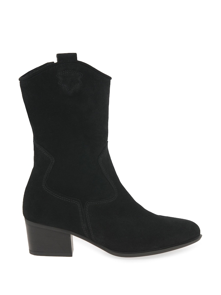 Gabor Wide Fit Kirsten Black Suede Cowboy Style Black Boots - Image 1 of 5