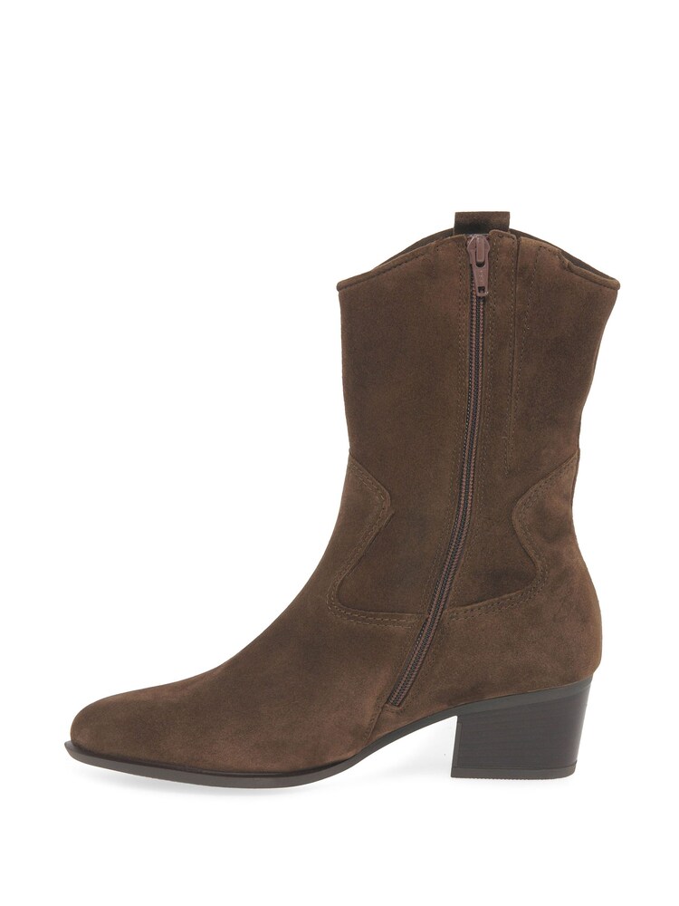 Gabor Wide Fit Kirsten Whiskey Suede Cowboy Style Brown Boots - Image 2 of 5 Gabor Wide Fit Kirsten Whiskey Suede Cowboy Style Brown Boots - Image 2 of 5