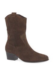 Gabor Wide Fit Kirsten Whiskey Suede Cowboy Style Brown Boots - Image 3 of 5