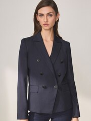 Navy Premium Double Breasted Wool Blend Blazer - Image 1 of 8
