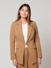Camel Brown Tailored Crepe Edge to Edge Fitted Blazer - Image 1 of 7