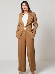 Camel Brown Tailored Crepe Edge to Edge Fitted Blazer - Image 2 of 7