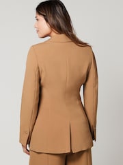 Camel Brown Tailored Crepe Edge to Edge Fitted Blazer - Image 3 of 7