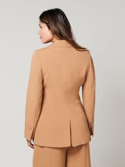 Camel Brown Tailored Crepe Edge to Edge Fitted Blazer - Image 4 of 7