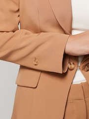 Camel Brown Tailored Crepe Edge to Edge Fitted Blazer - Image 5 of 7