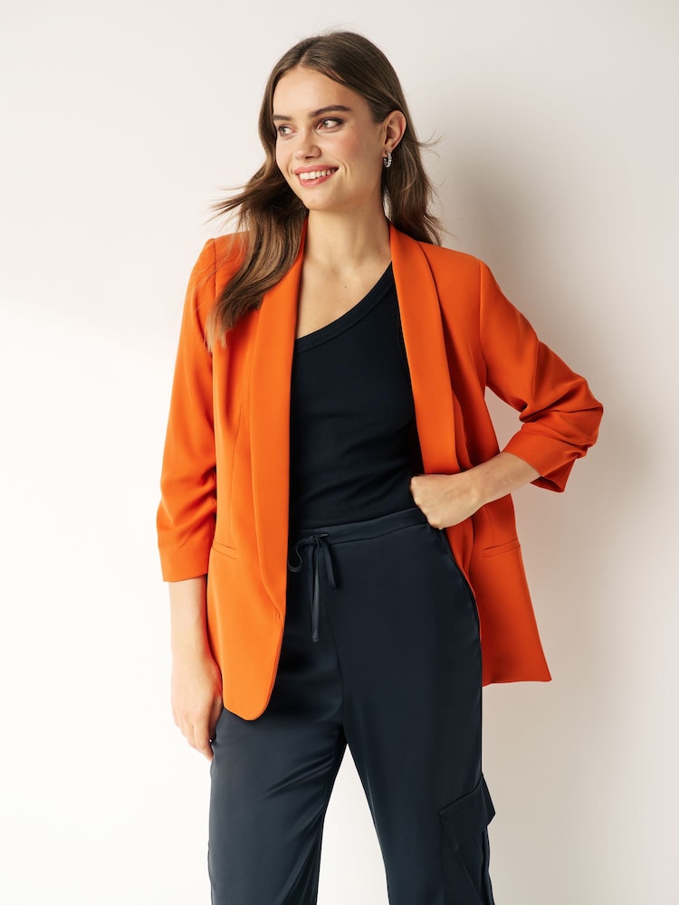 Orange Relaxed Ruched Sleeve Blazer - Image 1 of 6