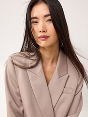 Mink Brown Tailored Twill Double Breasted Blazer - Image 4 of 6