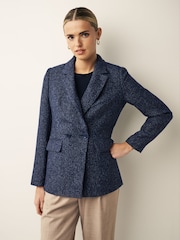 Marineblau/blau - Figurbetonter zweireihiger Bouclé-Blazer - Bild 1 von 7