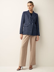 Marineblau/blau - Figurbetonter zweireihiger Bouclé-Blazer - Bild 2 von 7