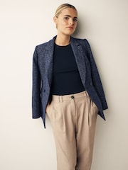 Marineblau/blau - Figurbetonter zweireihiger Bouclé-Blazer - Bild 3 von 7