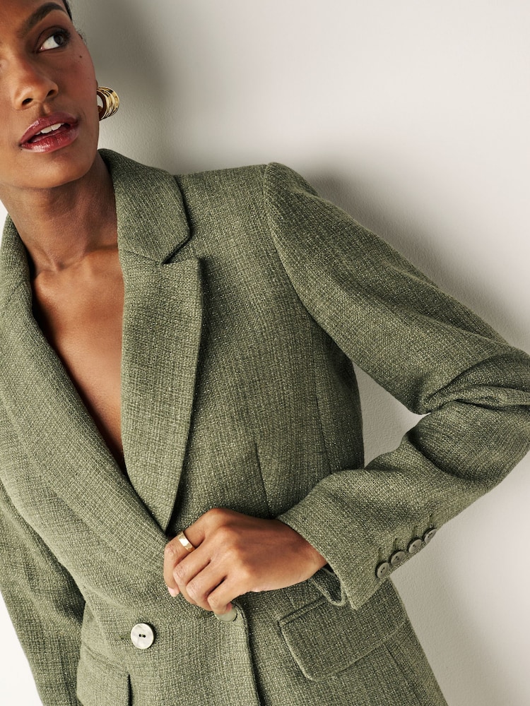 Kaufen Sie Salbeigrün Figurbetonter zweireihiger Bouclé-Blazer