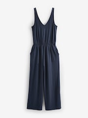 Navy Jersey Wide Leg V-Neck Sleeveless Jumpsuit - Image 6 of 7
