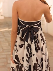 Brown/Ecru Cream Floral Bandeau Maxi Summer Dress - Image 4 of 7