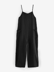 Black Premium 100% Linen Romper Wide Leg Jumpsuit - Image 6 of 7