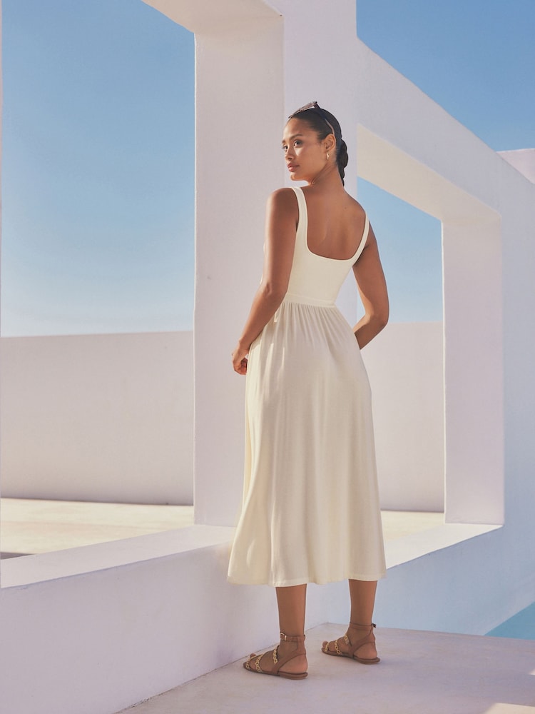 Cream Jersey Waisted Summer Dress - Image 2 of 6
