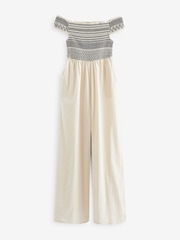 Ecru Off Shoulder Shirred Jumpsuit - Image 6 of 7