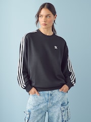 adidas Originals Black Oversized 3-Stripes Crew Sweatshirt - Image 1 of 6