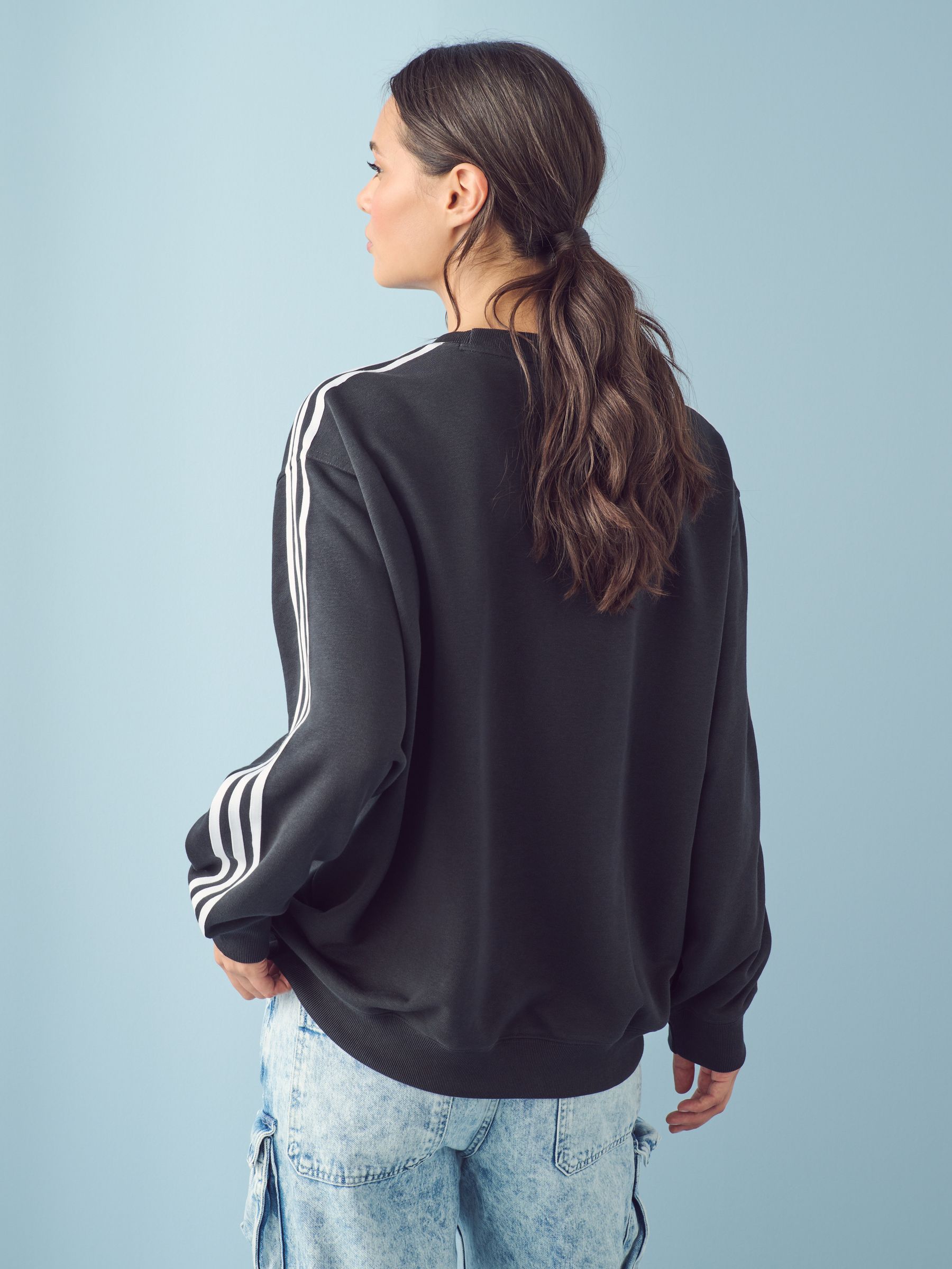 Adidas originals adicolor three stripe crew neck sweat in black shop