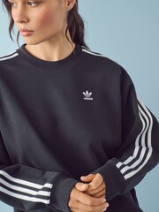 adidas Originals Black Oversized 3-Stripes Crew Sweatshirt - Image 6 of 6