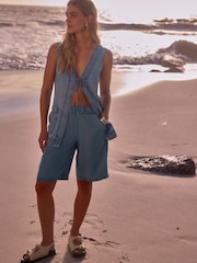 Blue TENCEL™ Denim Bermuda Shorts - Image 2 of 5