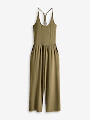 Khaki Green Jersey Crochet Detail Jersey Wide Leg Jumpsuit - Image 6 of 7