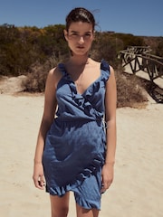 Navy Aztec Mini Wrap Dress - Image 7 of 12