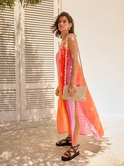 Orange/Pink mit Farbverlauf - Strukturiertes, voluminöses Maxi-Sommerkleid - Bild 1 von 8