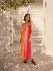 Orange/Pink mit Farbverlauf - Strukturiertes, voluminöses Maxi-Sommerkleid - Bild 2 von 8