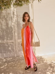 Orange/Pink mit Farbverlauf - Strukturiertes, voluminöses Maxi-Sommerkleid - Bild 3 von 8