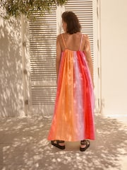 Orange/Pink mit Farbverlauf - Strukturiertes, voluminöses Maxi-Sommerkleid - Bild 4 von 8