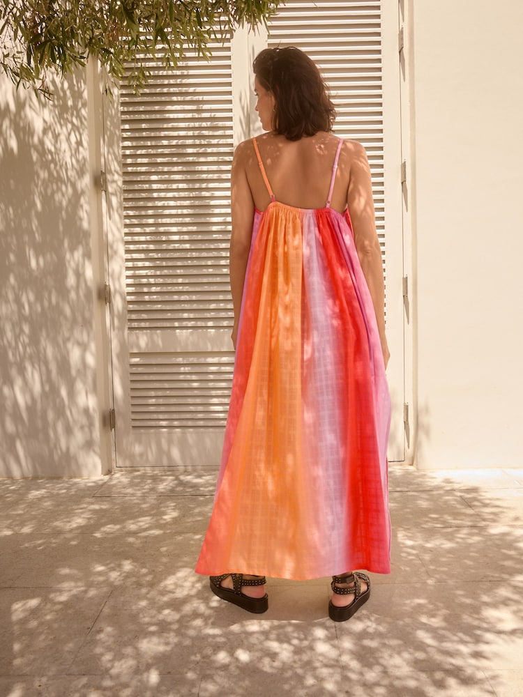 Orange/Pink Ombre Textured Volume Summer Maxi Dress - Image 4 of 8