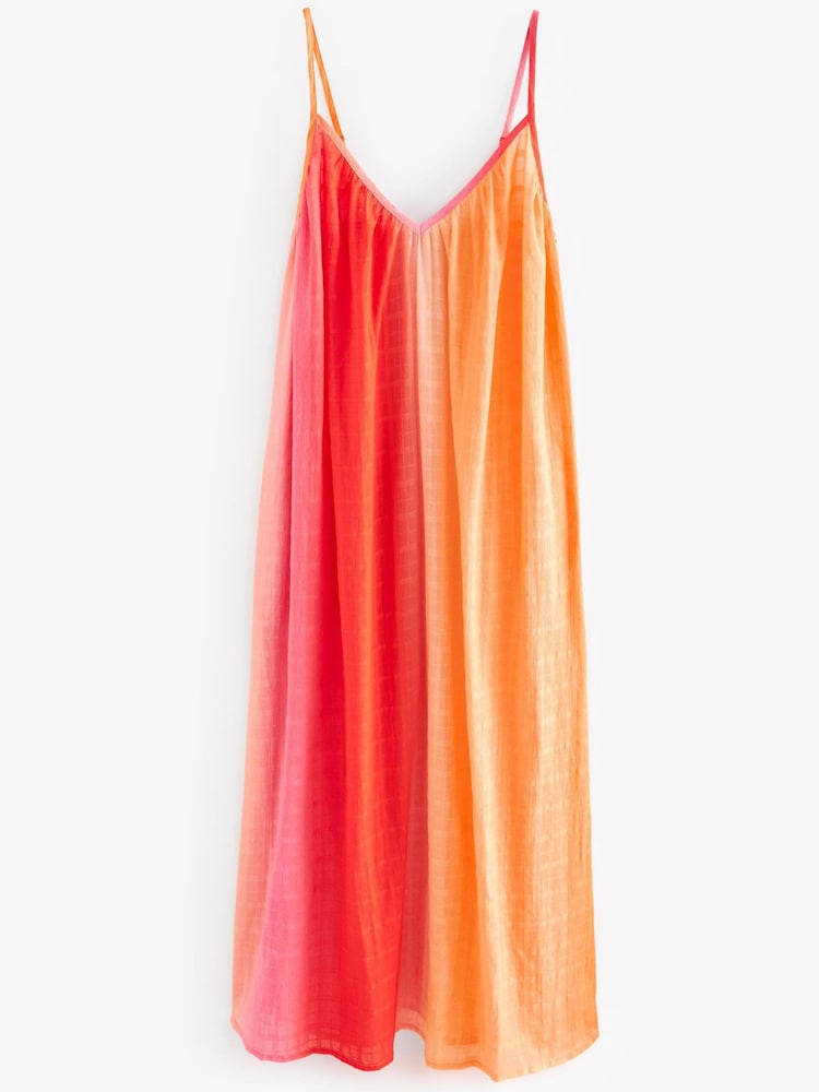 Orange/Pink Ombre Textured Volume Summer Maxi Dress - Image 7 of 8