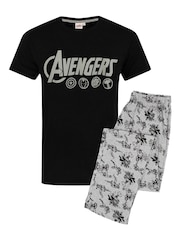 Vanilla Underground Black Mens Marvel Avengers Long Leg 100% Cotton Pyjamas Set - Image 1 of 5