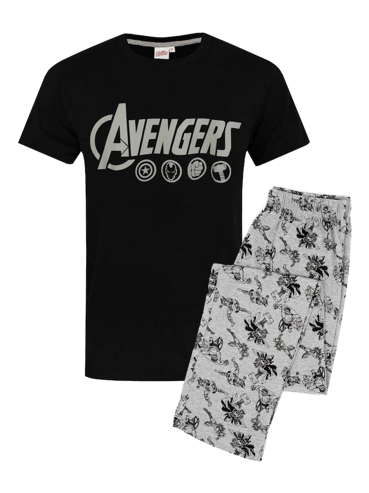 Vanilla Underground Black Mens Marvel Avengers Long Leg 100% Cotton Pyjamas Set - Image 1 of 5