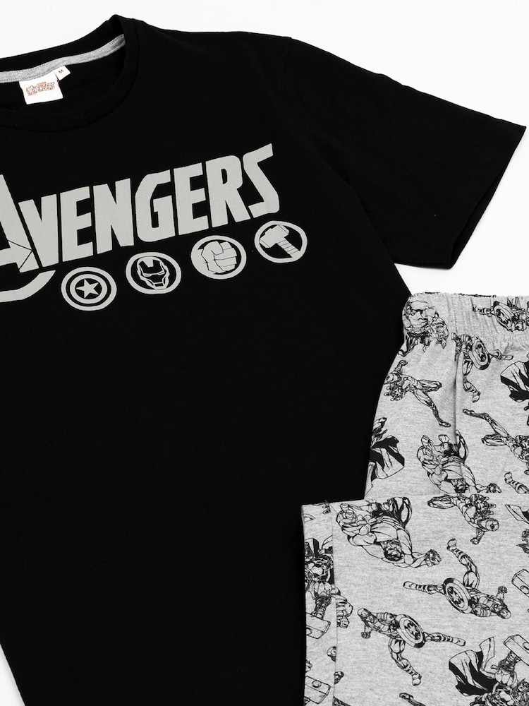 Vanilla Underground Black Mens Marvel Avengers Long Leg 100% Cotton Pyjamas Set - Image 4 of 5