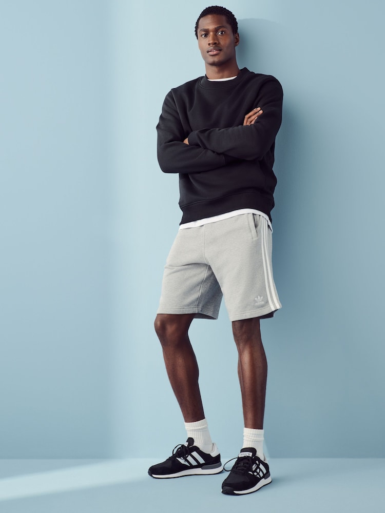 adidas Grey 100% Cotton Adicolor 3-Stripes Shorts - Image 1 of 7