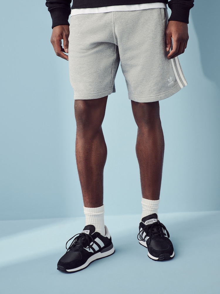 adidas Grey 100% Cotton Adicolor 3-Stripes Shorts - Image 2 of 7