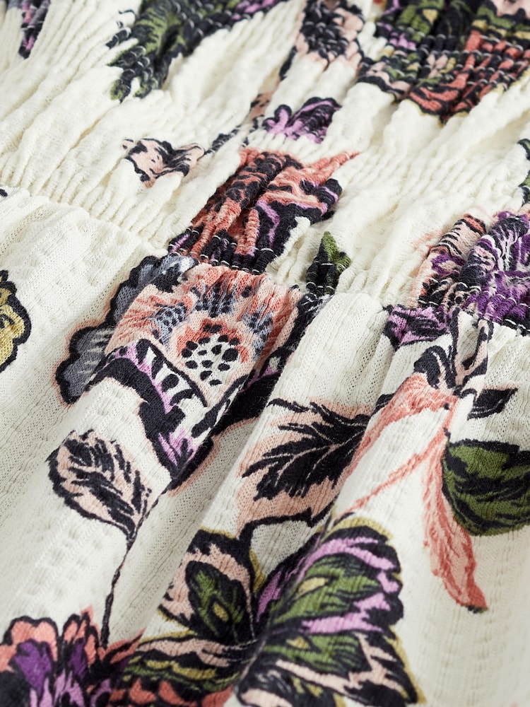 White Floral Bandeau Shirred 100% Cotton Playsuit - Image 6 of 7